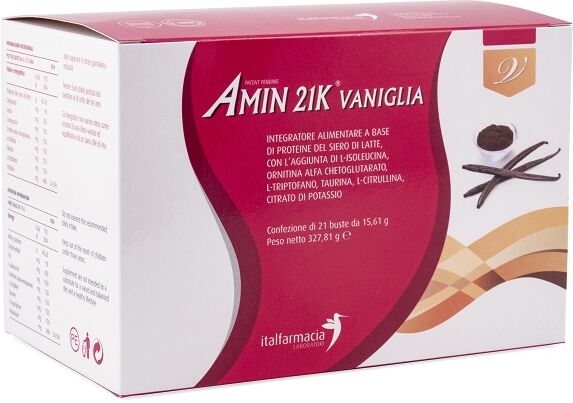 ITALFARMACIA Srl Amin 21k Vaniglia 21 Bustine da 16g - Integratore Proteico per Energia e Recupero Muscolare