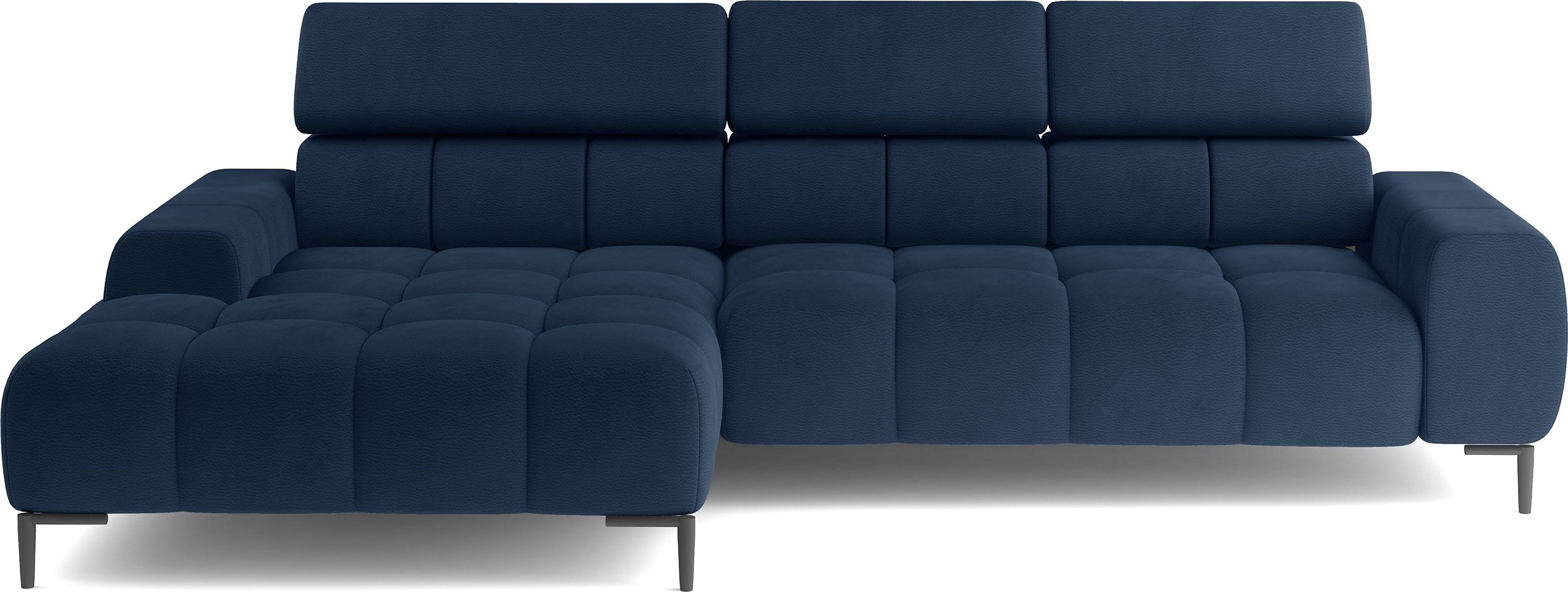 DOMO-HOME Ecksofa PLAZA Mini mit Elektrischer Sitzverstellung 270x177cm | Moderner Stil |Hoher Komfort | Verstellbare Kopfstützen | Bezug Solar in Beige | Farbe dunkelblau | Rechts