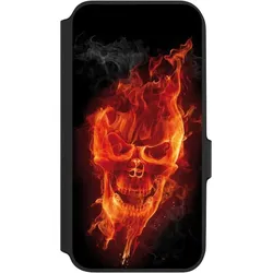 Nivocase Klapphülle für Samsung Galaxy A54 5G Handyhülle aus Kunst Leder NIVOflip schwarz Feuer Schädel (Samsung Galaxy A54 5G), Smartphone Hülle, Schwarz