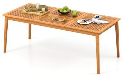 Costway 8-Person Outdoor Acacia Wood Dining Rectangular Bistro Table with Umbrella Hole
