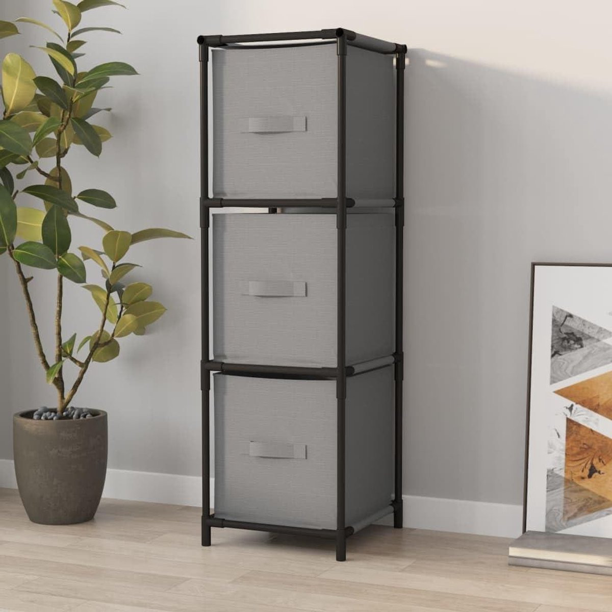 Moderne opbergkast met stoffen laden in grijs - B/D/H: 34 x 34 x 101 cm