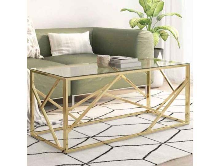 HEFZGDB Couchtisch Golden Edelstahl und Hartglas mit Stabiler Glasplatte, modernes Design für Wohnzimmer, Akzenttisch mit schmutzabweisender Oberfläche, pflegeleicht und robust.