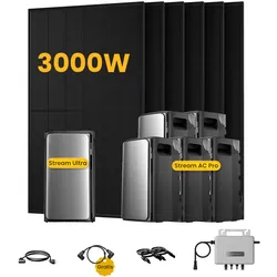 EcoFlow Stream Ultra, Solaranlage mit Speicher, mit 6 x 500W Bifazialen Solarmodulen, by Powerness - Stream Ultra + 5 x Stream AC Pro | 11520Wh / ohne Zubehör / Standardversand
