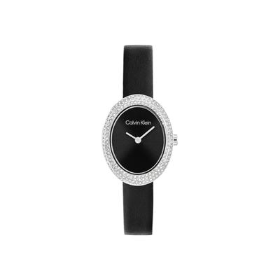 Calvin Klein "TWISTED BEZEL" Armbanduhr, Damenuhr, Lederarmband, analog, Glaskristalle