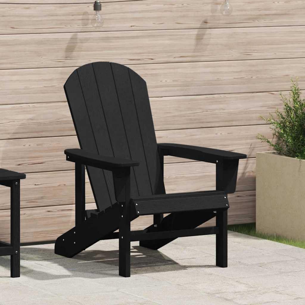 Schwarzer Adirondack-Stuhl aus Plastik, 74 x 82 x 92 cm, Gartenmöbel, Gartensitzmöbel, Gartenstuhl, Schwarz, 18 KG