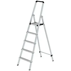 Munk, Leiter + Gerüst, ML Stufen-Stehleiter einseitig begehbar Aluminium eloxiert 5 Stufen (Stehleiter, 117 cm)