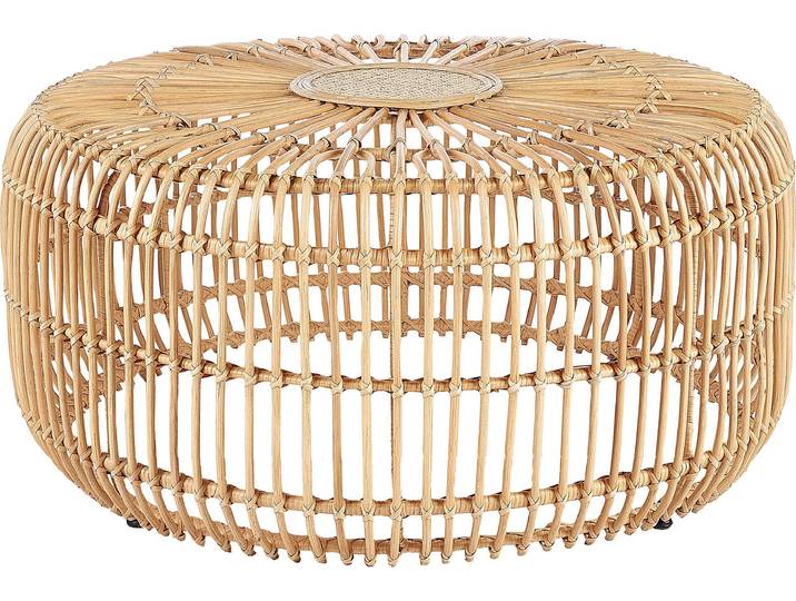BELIANI Garten Beistelltisch Natürlich Rattan ⌀ 85 cm Rund Boho Geflochten Outdoor Terrasse Balkon Indoor Wohnzimmer Schlafzimmer Couchtisch