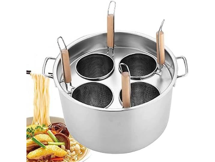 RSBFER Nudelkocher-Einsatz-Set mit 3/4/5 Löchern, Nudeltopf/Suppentöpfe-Set aus Edelstahl mit Siebeinsatz für Zuhause, Küche und Restaurant,4 Hole