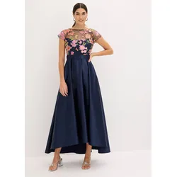 bonprix Maxikleid aus glänzendem Satin mit Spitze, blau, Gr.38, Bezauberndes Maxikleid aus glänzendem Satin mit floraler Stickerei im Oberteil und Gürtel