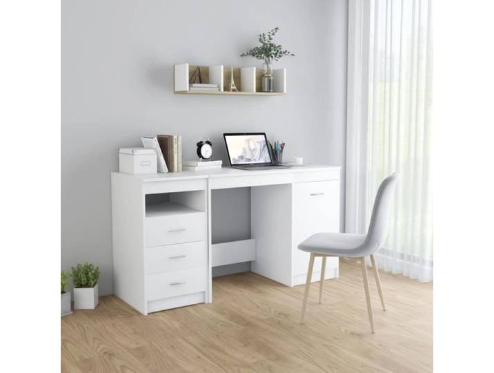 Bureau droit VIDAXL - Blanc - Elégance - Chic - 3 tiroirs