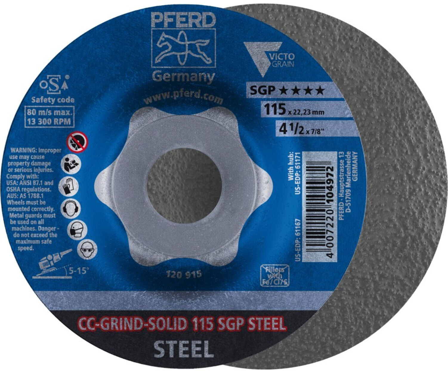 Pferd Schleifscheibe CC-Grind Solid SGP STEEL 115mm (64187116)