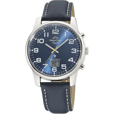 Funkuhr MASTER TIME "Super Power", blau (dunkelblau, blau), Armbanduhren, Herren, silberfarben, Funkuhr, Armbanduhr, Quarzuhr, Herrenuhr, Datum, Leuchtzeiger