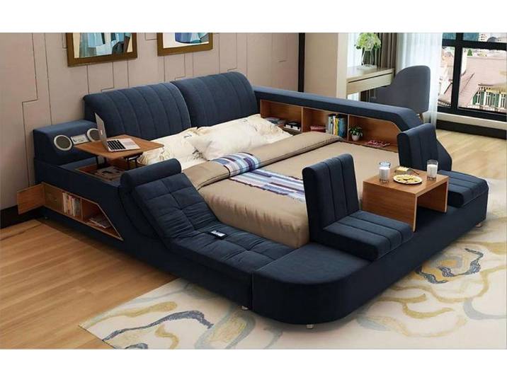 JVmoebel Multimediabett Designer Aufbewahrungsbett in Blau mit Holzwerkstoff-Gestell (1-tlg), Made in Europa