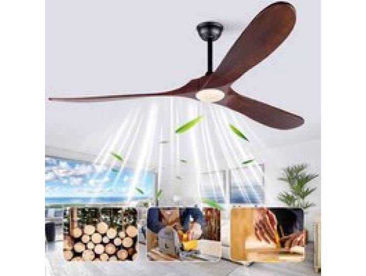 ELVORIN Ventilateur de plafond LED 176 cm 3 pales en bois télécommande