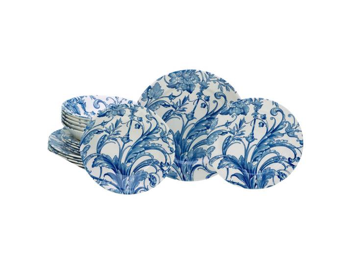 Creatable Tafelservice Venecia Blue, Blau, Weiß, Keramik, 18-teilig, Blume, stapelbar, lebensmittelecht, Essen & Trinken, Geschirr, Geschirr-Sets, Tafelservice