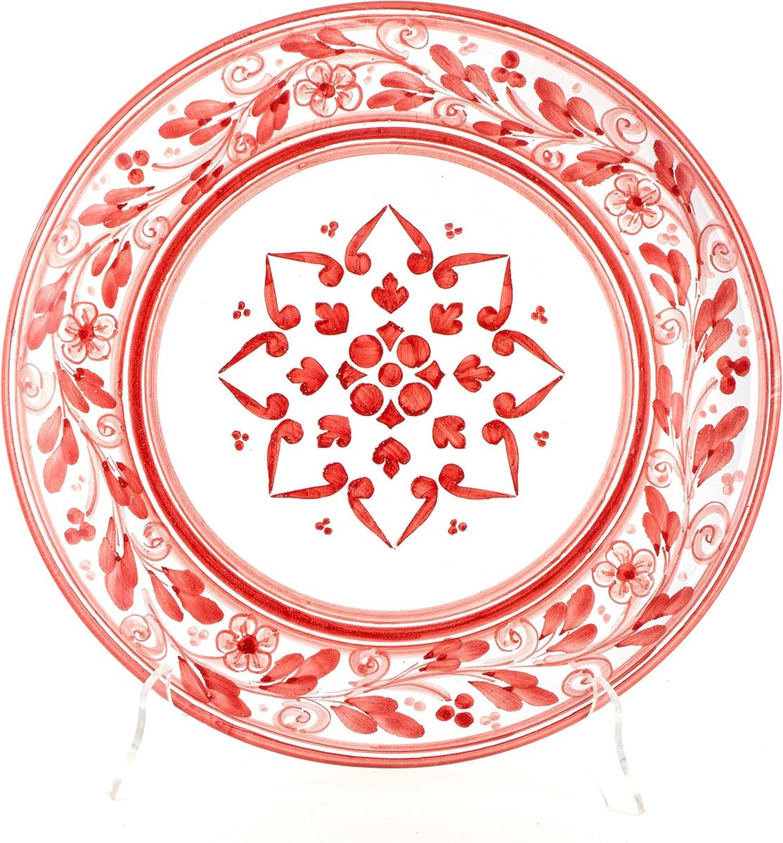 Handgeschilderd Keramiek Kerstbord - Rond Dienblad Schaal - Rood - Diameter: 30 cm
