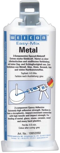 WEICON Easy-Mix Metal, Epoxid-Klebstoff zum Kleben von Metallteilen, 50 ml, graugrün (10652050)