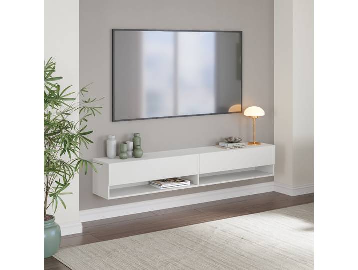 Meuble Tv Suspendu Halmstad 180 X 31 X 30 Cm Blanc [en.casa]