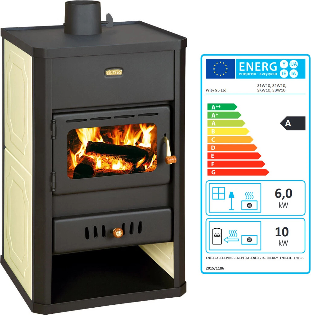 Holzofen PRITY S1 W10 mit Wasserwärmetauscher Zentralheizung Ofen- 13.3 Kw