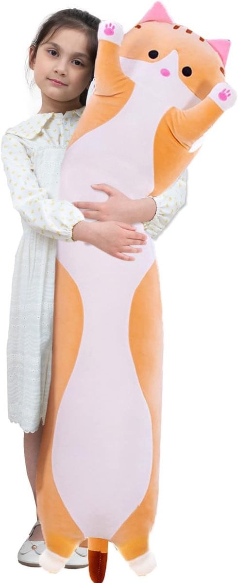 SnelShoppen Long Plush Pillow Cat - Extra zachte knuffelkat van pluche - Oranje