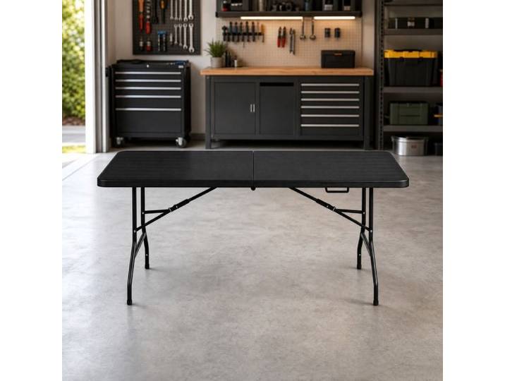 COVREO Table de jardin pliante 180 x 74 cm noire en HDPE et métal 8 personnes