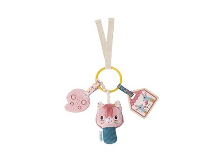 LILLIPUTIENS - Rammelaar voor activiteiten voor baby's Jeanne de kat - met bijtring, spiegel en rammelaar - Sleutelhanger vorm - 25 x 20 cm - vanaf 3 maanden
