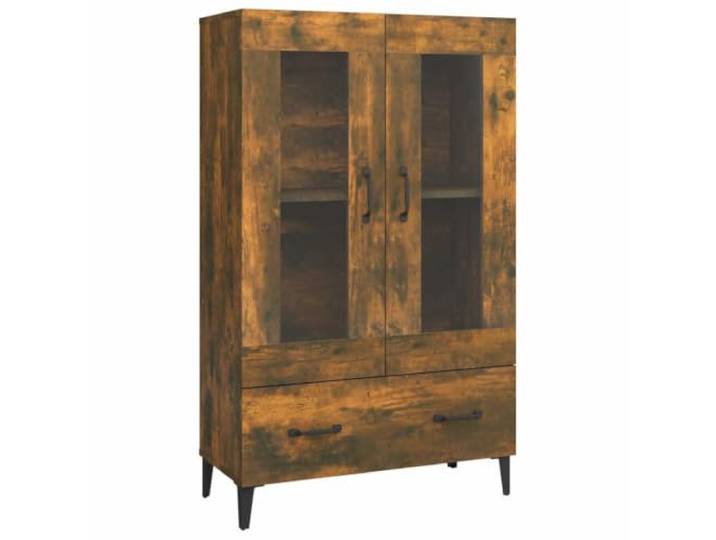 Fisinber Highboard Räuchereiche 70x31x115 cm Schrank Holzwerkstoff Kompakter Anstellschrank fürs Wohnzimmer und Schlafzimmer mit Glastür, Fach und Schublade für ordentliche Aufbewahrung.
