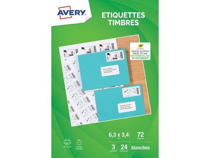 Avery - Papier Créatif 72 Etiquettes Pour Timbres 63.5x33.9mm