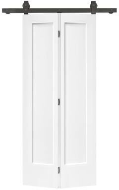 Klair Living White 1-Panel Shaker MDF Composite Bi-Fold Barn Door with Sliding Hardware Kit