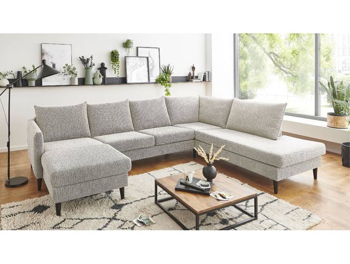 Wohnlandschaft GOODPRODUCT Rekvik U-Form , beige (creme), B:308cm H:79cm, Sofas, Wohnlandschaft, mit Wellenunterfederung, mit Massivholzfüssen