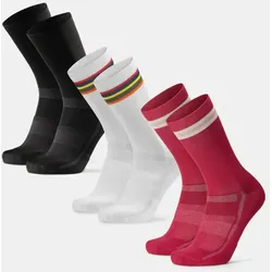 AERO FAHRRAD CREW SOCKEN - 3-Pack - Schwarz | Weiß/Streifen | Rosa - 43-47