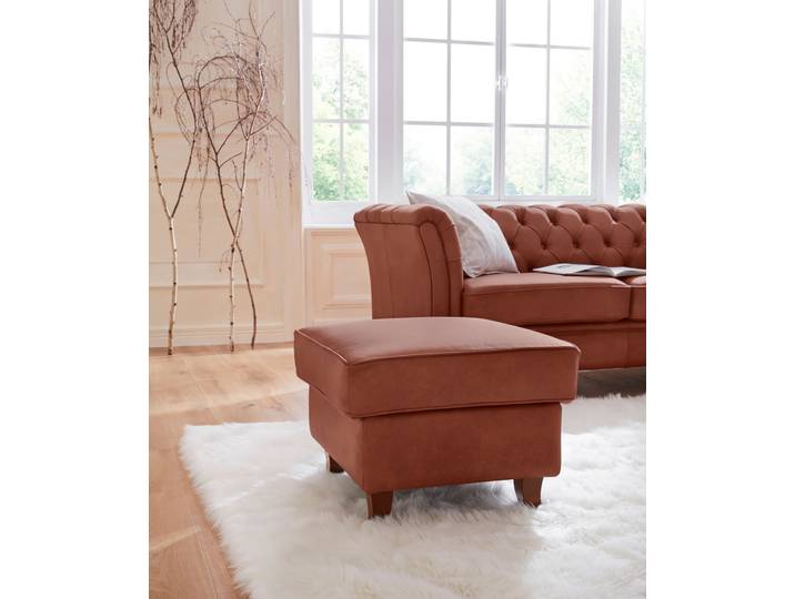 Polsterhocker HOME AFFAIRE Reims , braun (cognac), B:57cm H:45cm T:50cm, Hocker, Polsterhocker, echte Chesterfield-Knopfheftung, Samtoptik mich changierender Optik