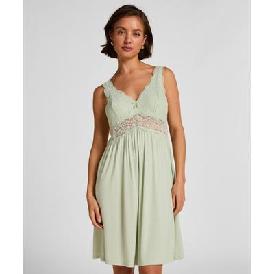 Pyjama HUNKEMÖLLER "Nora Lace Slip Dress", Damen, Gr. M, grün, 95% Viskose, 5% Elasthan, Homewear-Sets Pyjama