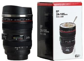 Fusion Finds White And Black Camera Lens Mug Stainless Steel EF24 105mm: Unique Coffee Cup Gift Color: Black 01 With Box