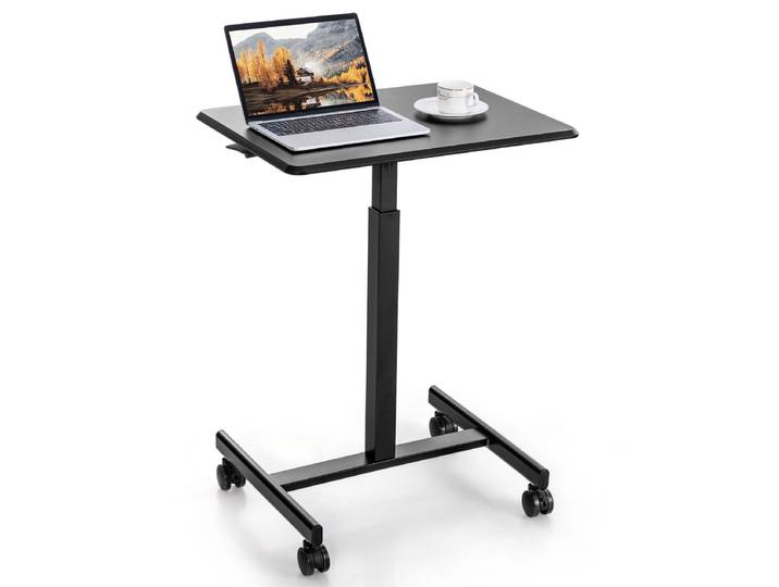 Sta-Bureau Laptoptafel in Hoogte Verstelbaar 74-108 cm Mobiel Bureau Bijzettafel met Wielen Laptop Statafel Draagbaar Zwart
