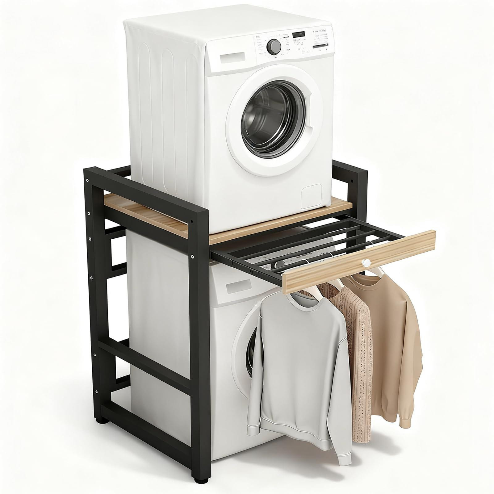 Dripio Wasmachineplank met droogrek, zwart, B/D/H: 73 x 63 x 103 cm