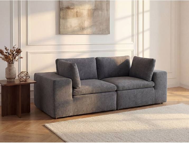 2-Sitzer-Sofa, modular, komprimiert, aus Stoff in Anthrazitgrau CORTOLINE