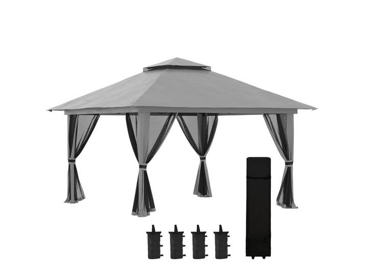 Okwish Pavillon 392/392/283 cm dunkelgrau aus Eisen höhenverstellbar, Dunkelgrau, Metall, 392x283x392 cm, Sonnenschutz, Pavillons