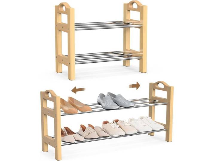 Étagère À Chaussures En Bois Extensible À 2 Niveaux Pour Rangement Et Organisation