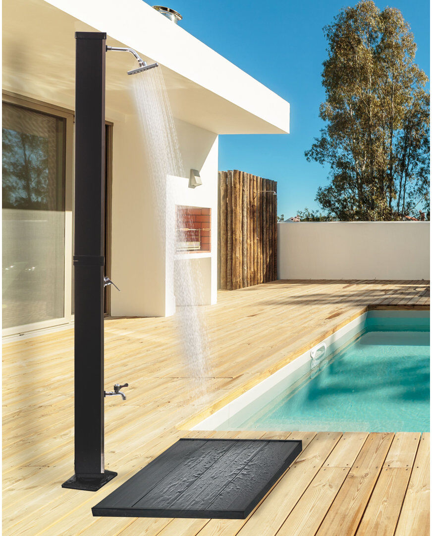 Dakota Fields BUENOS Solar Powered Temperature Controlled Stainless Steel Free Standing Outdoor Shower and Footwash Spout Stainless Steel 217cm H X 19cm W X 19cm D