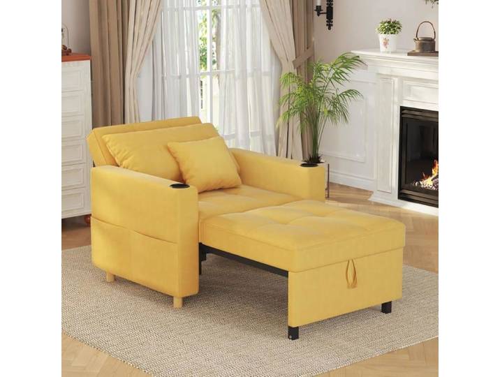 YODOLLA Fauteuil Convertible 1 Place 3-en-1 Chauffeuse avec Rangement Beige Canapés Divans-Jaune