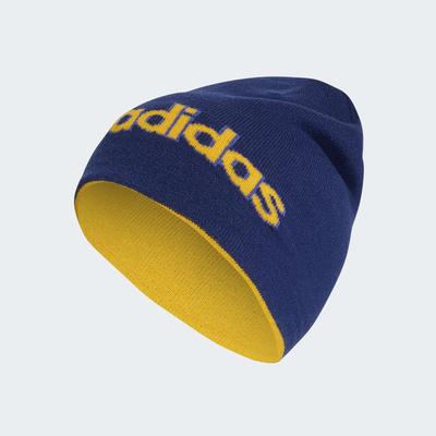 Beanie ADIDAS SPORTSWEAR "LINEAR BEANIE", Damen, blau (dunkelblau, dual indigo, crew gelb), Obermaterial: 96% Polyacryl, 3% Polyamid, 1% Elasthan, Mützen Beanie, mit Strickmaterial, leichte Konstruktion, passgenauer Sitz