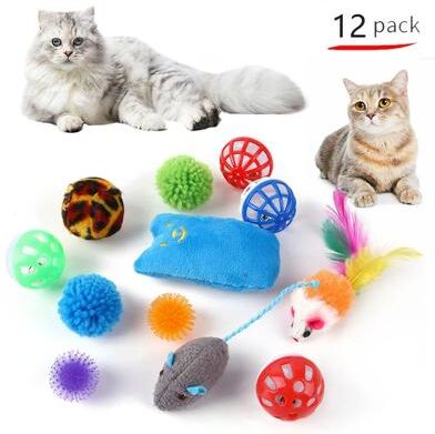 Inspired Finds Interactive Cat Toy Variety Set With Sisal Mouse, Bell Balls & Teaser Wand Collection 12pack