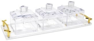 Vivience 3 Bowl Acrylic Serving Dish on Tray with Covers and Spoons