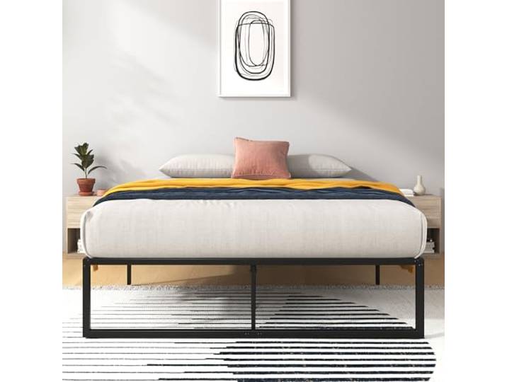 Zinus Lorelai Lit 140 x 200 cm – Hauteur 36 cm avec Espace de Rangement sous Le lit – Plateforme en métal – Noir
