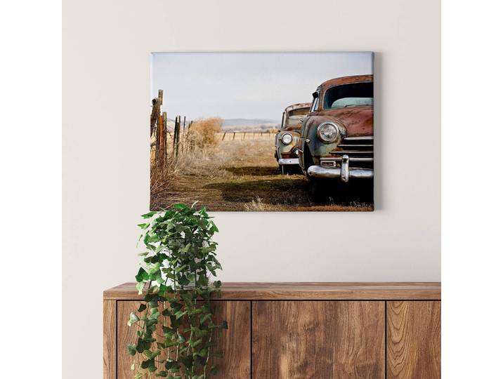 Impression sur toile Old Rusted Cars Polyester PVC / Épicéa Marron 70 x 50cm