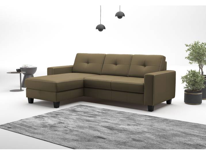 Ecksofa, 239x164 cm, Naturleder®, Olive, ohne Bettfunktion, Vintage, Places of Style
