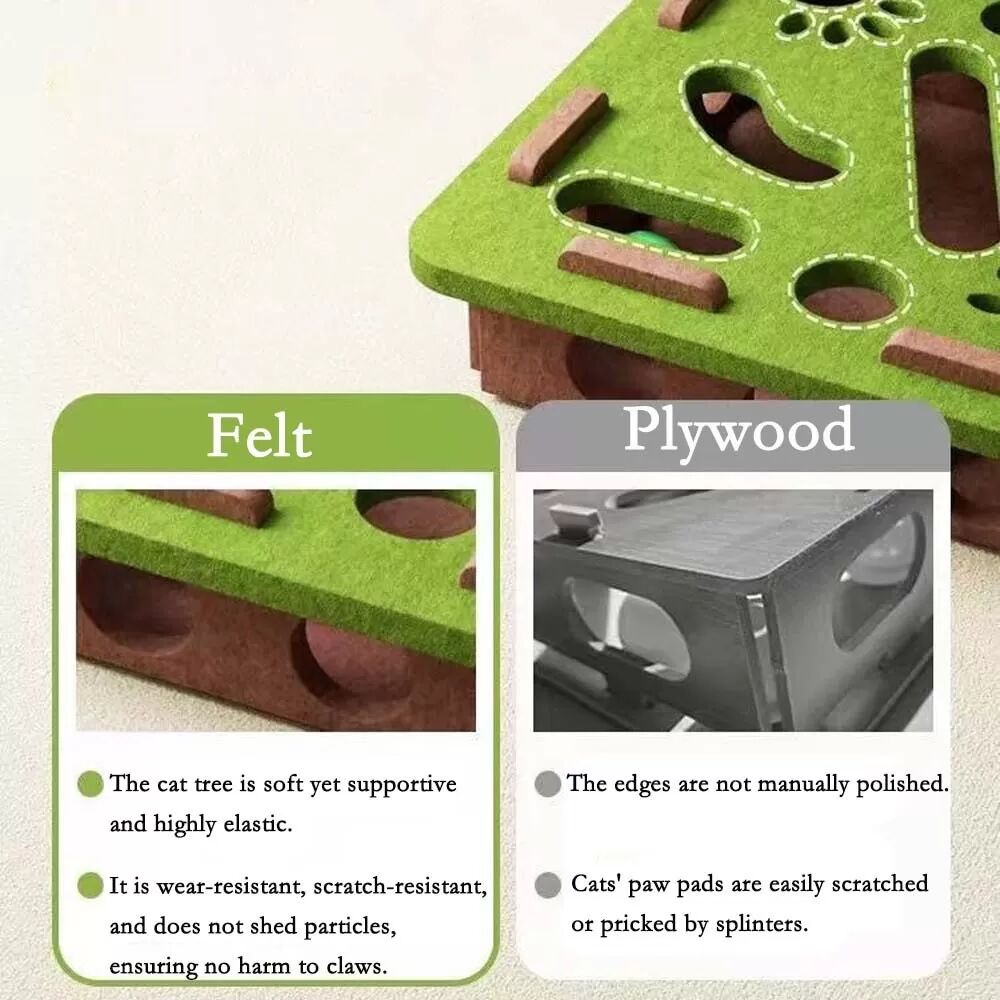 INF Interaktives Katzenspielzeug Puzzle Box mit 3 Bällen - Filzlabyrinth für Spiel und Bereicherung Grau