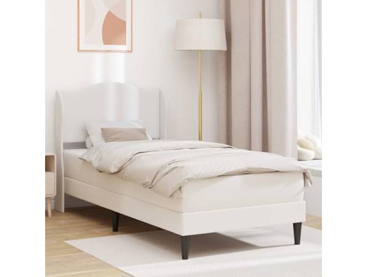 RJPLMFV Bettgestell, 90 x 200 cm, Weiß, Kunstleder Mit Kopfteil, Stauraum, Füße aus Kunststoff, einfache Montage, modernes Design