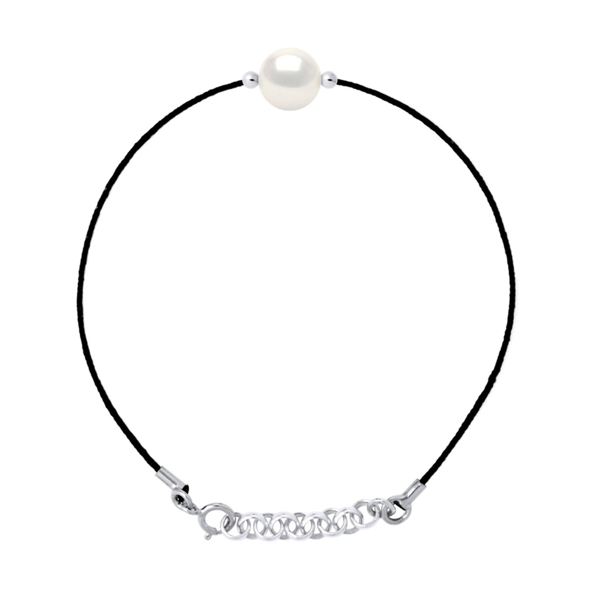 LOVE armband LINK zoetwaterparels Ronde 9-10mm White Tie Black Nylon 925